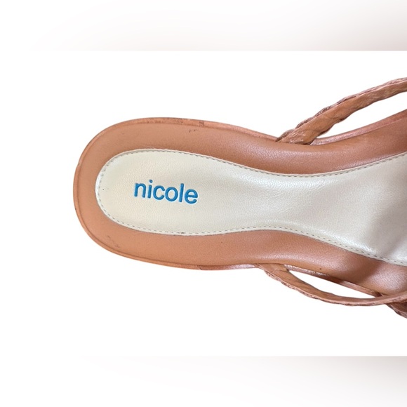 Nicole Cool Brown Leather Floral Braid Strap Sandals Slides Size 8.5 Flats - Picture 4 of 5